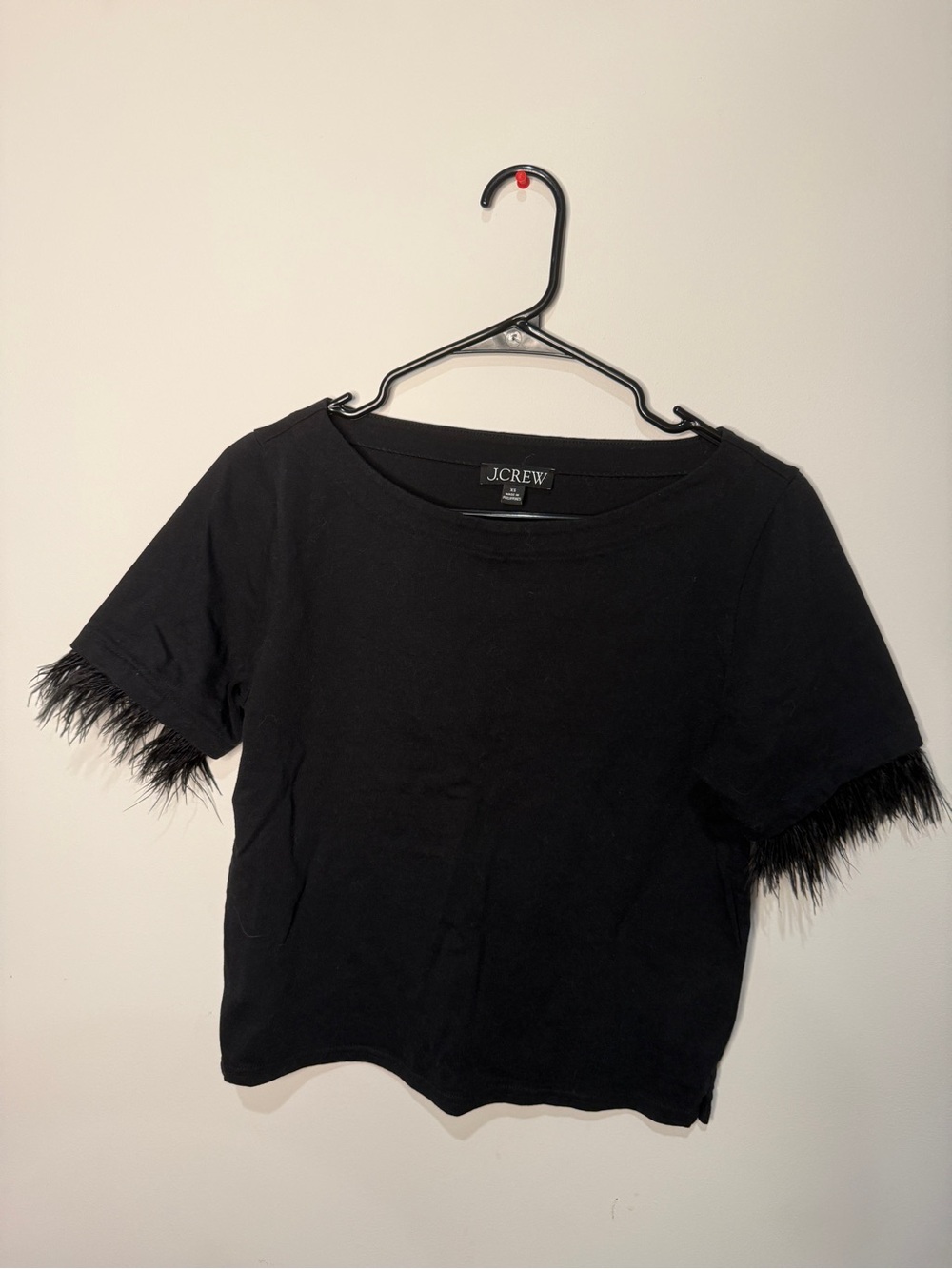 J. Crew Black Short Sleeve Crop Top with Feathered Sleeves